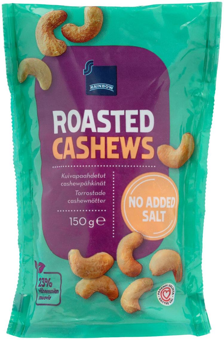 Rainbow kuivapaahdetut cashewpähkinät 150 g suolaamaton