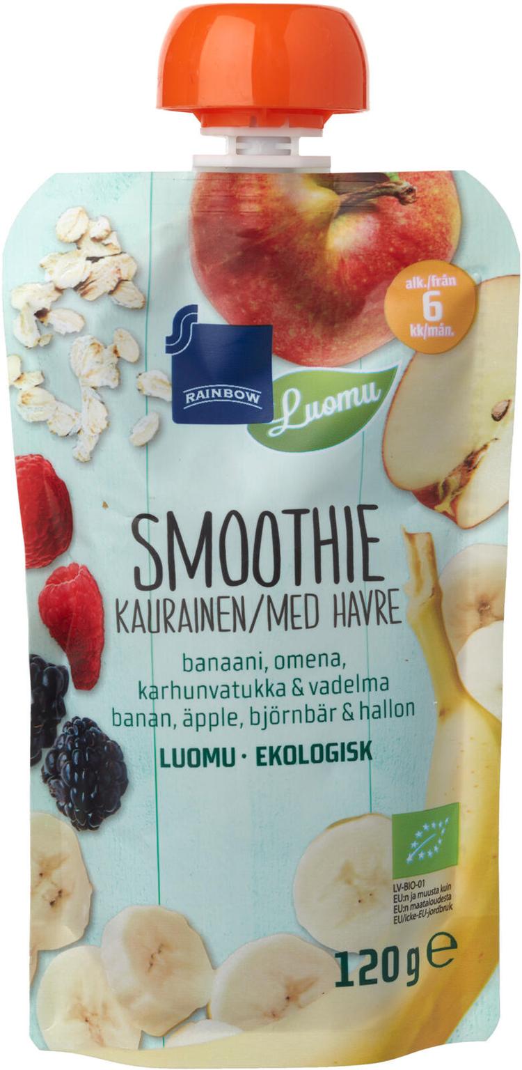 Rainbow smoothie kaurainen banaani, omena, karhunvatukka & vadelma luomu 120 g 6 kk