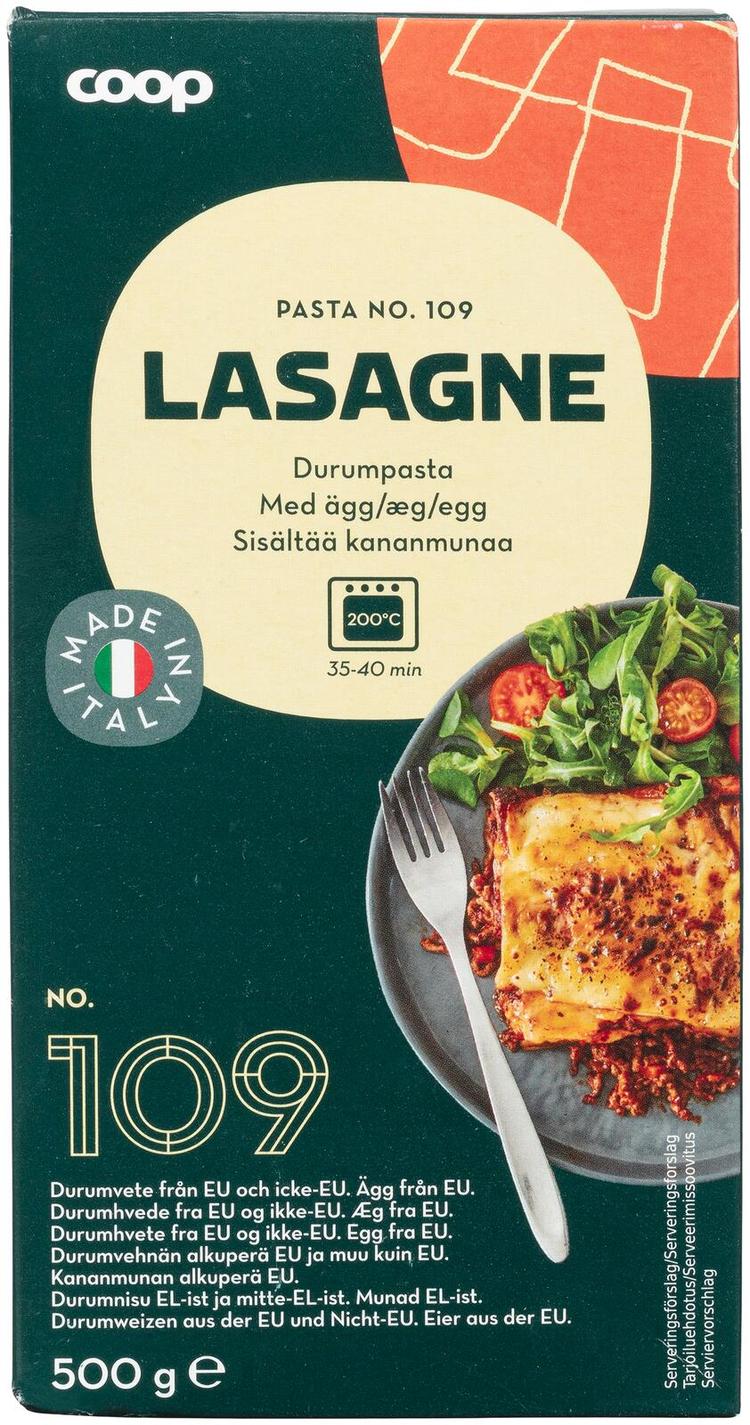 Coop Lasagne pasta, sisältää kananmunaa 500 g