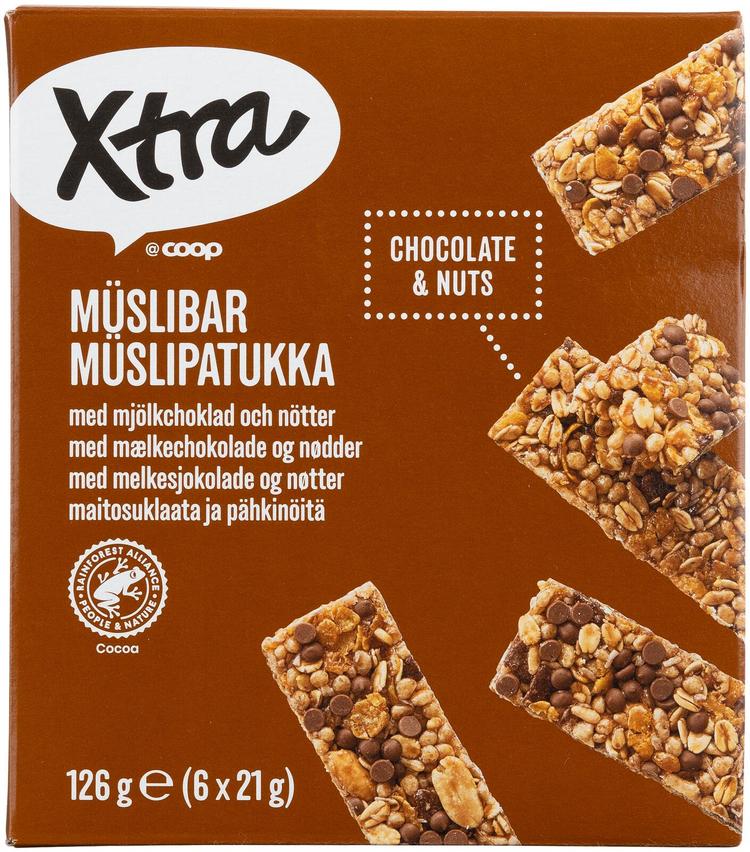 Xtra myslipatukka suklaa ja pähkinä 6 kpl 126 g