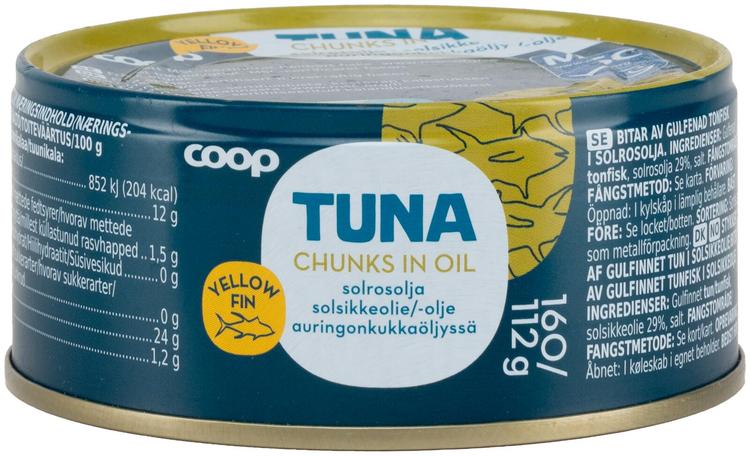 Coop keltaevätonnikala paloina auringonkukkaöljyssä 160/112 g