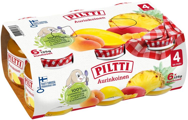 6xPiltti 6x125g Aurinkoinen hedelmäsose 4kk