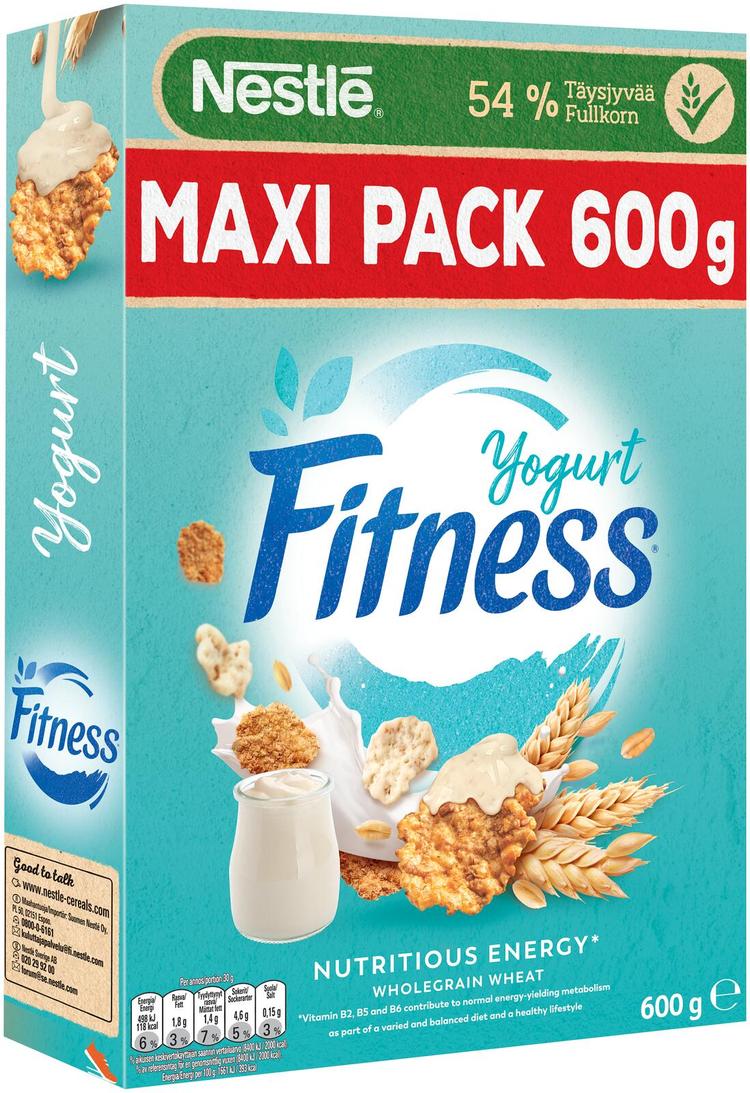 Nestlé Fitness 600g Yogurtflakes hiutaleita täysjyvävehnästä-, -kaurasta ja riisistä sekä jogurttikuorrutettuja hiutaleita