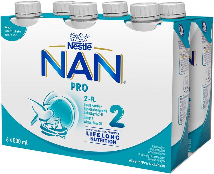 Nestlé Nan 6x500ml Pro 2maitopohjainen käyttövalmis vierotusvalmiste
