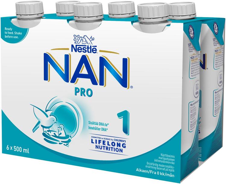 Nestlé Nan 6x500ml Pro 1 maitopohjainen käyttövalmis äidinmaidonkorvike