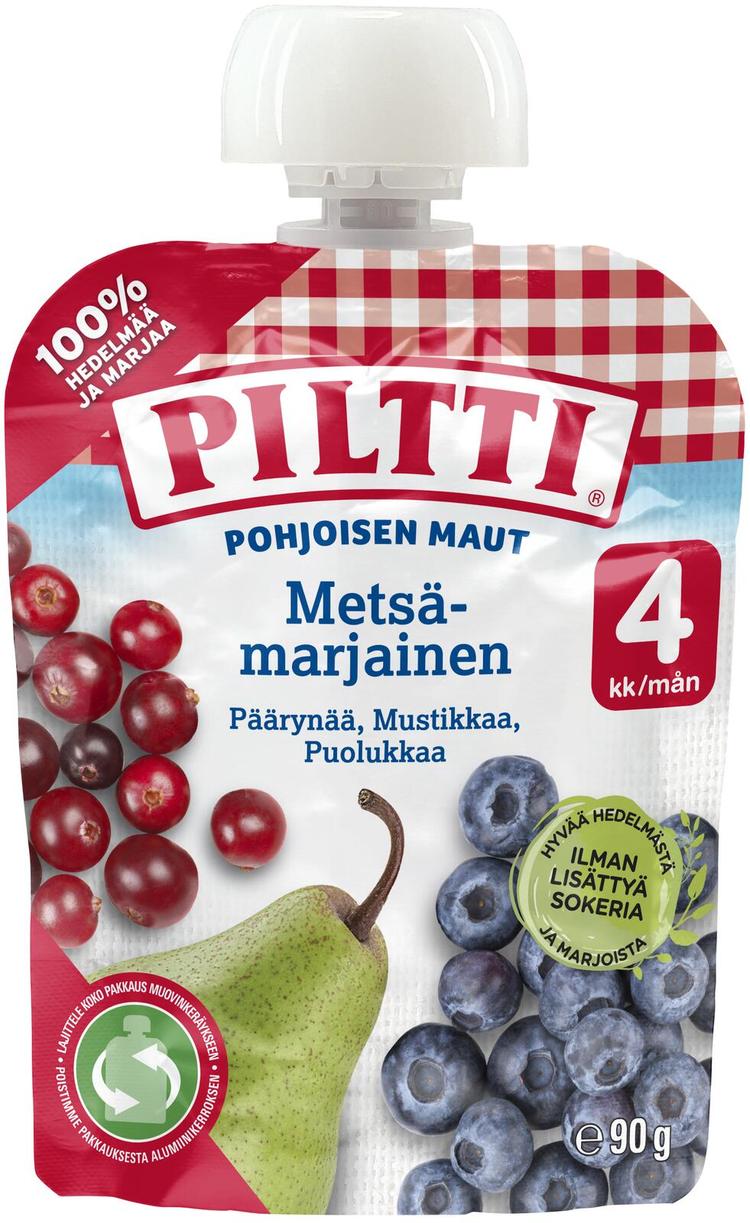 Piltti Pohjoisen Maut 90g Metsämarjainen marja- ja hedelmäsose 4kk annospussi