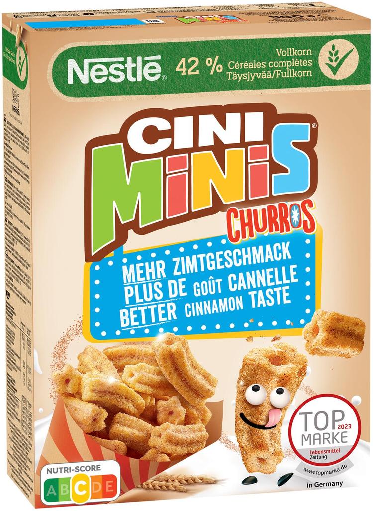 Nestlé CINI MINIS Churros 360g kanelinmakuisia täysjyvävehnä-riisimuroja sekä 5 vitamiinia ja rautaa