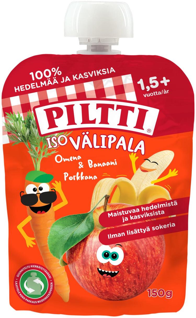 Piltti 150g Iso välipala Omena-banaani-porkkana 1,5+v annospussi