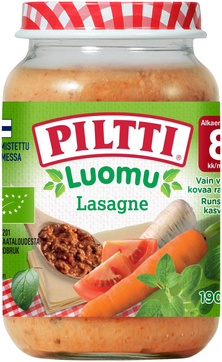 Piltti Luomu 190g Lasagne lastenateria 8kk