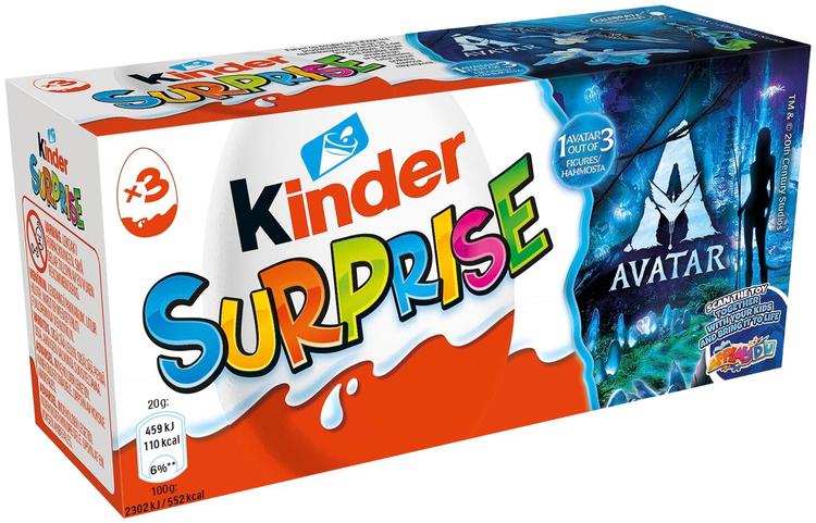 Kinder Surprise maitosuklaahahmo maitoisalla sisäpinnalla. sisältää lelun 3x20g