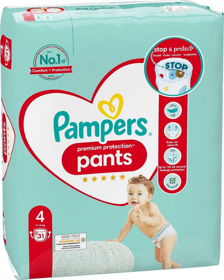 Pampers 31kpl Premium Protection Pants S4 9-15kg housuvaippa