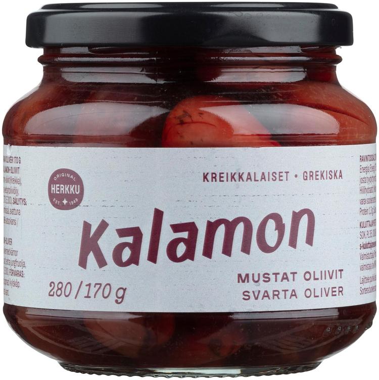 Herkku Kalamon kreikkalaiset mustat oliivit 280g/170g