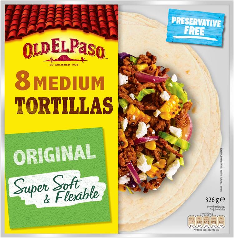 Old El Paso Medium Tortillas Original Super Soft & Flexible 8kpl/326g