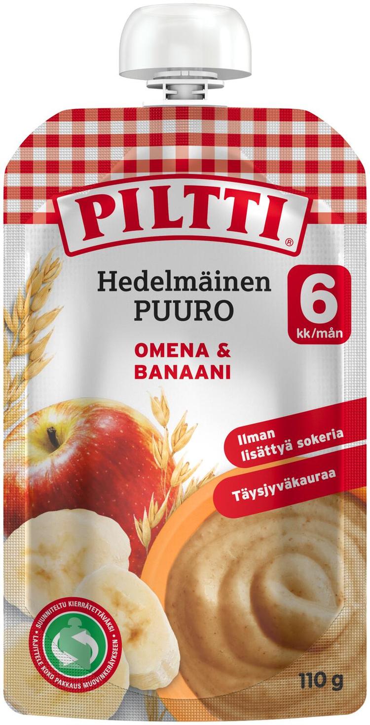 Piltti 110g Hedelmäinen Puuro Omena-banaani 6kk annospussi