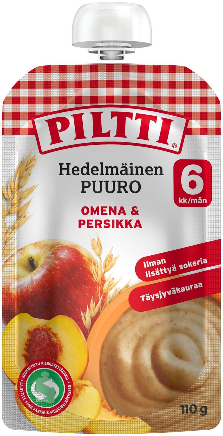 Piltti 110g Hedelmäinen Puuro Omena-persikka 6kk annospussi