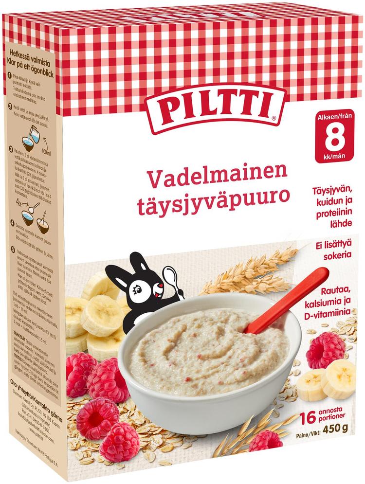 Piltti 450g Vadelmainen täysjyväpuurojauhe 8kk