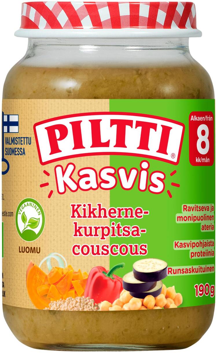 Piltti Kasvis 190g Kikherne-kurpitsa-couscous lastenateria 8kk Luomu