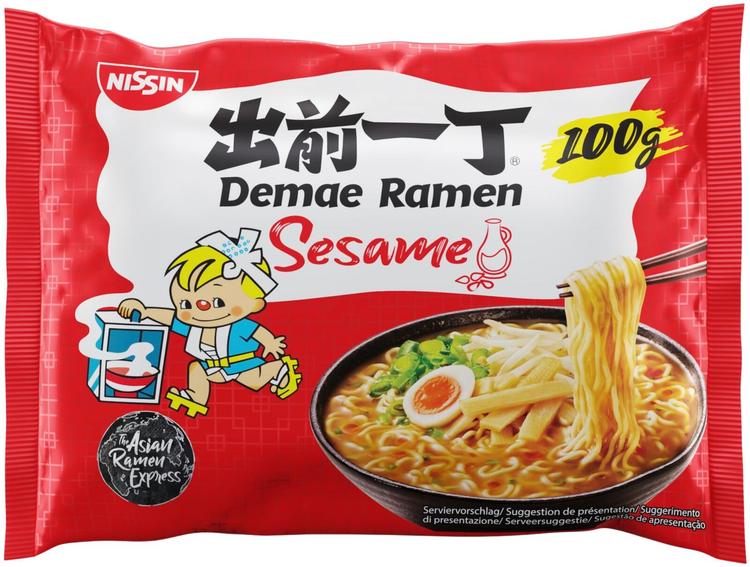 Nissin 100g Demae Ramen aasialaistyylinen pikanuudelikeitto, seesamin makuinen