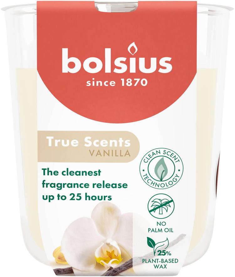 Bolsius True Scents – tuoksukynttilä lasissa – Vanilla – norsunluu – pieni