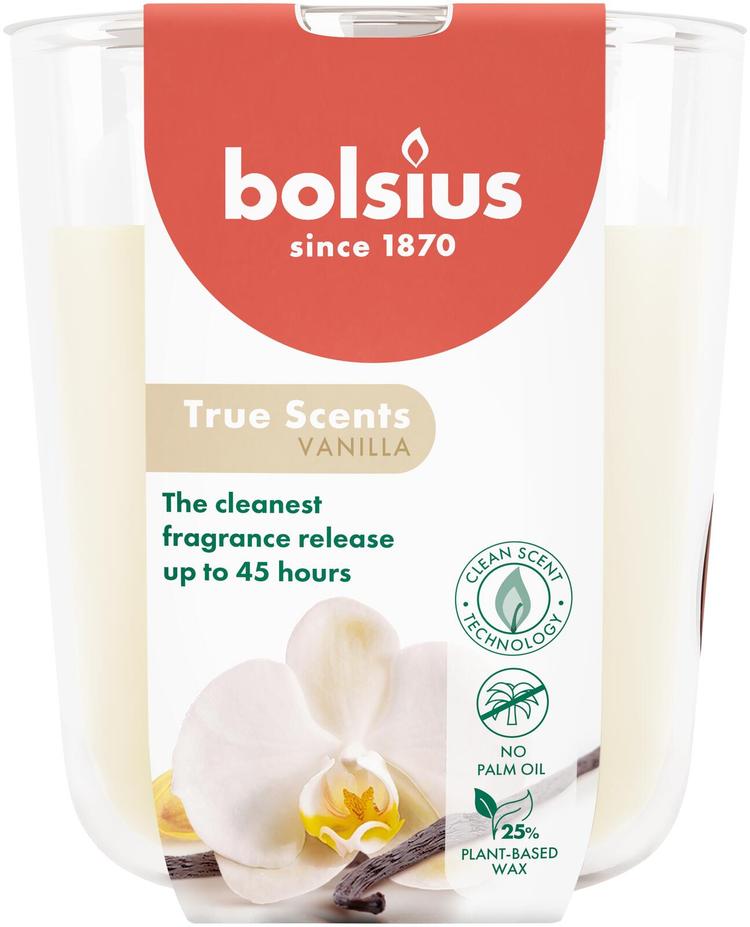 Bolsius True Scents – tuoksukynttilä lasissa – Vanilla – norsunluu – suuri