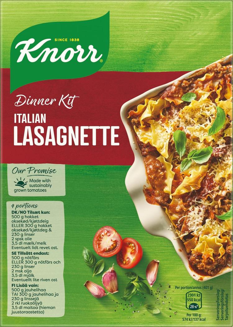 Knorr Lasagnette Ateria-aines 270 g 3–4 annosta