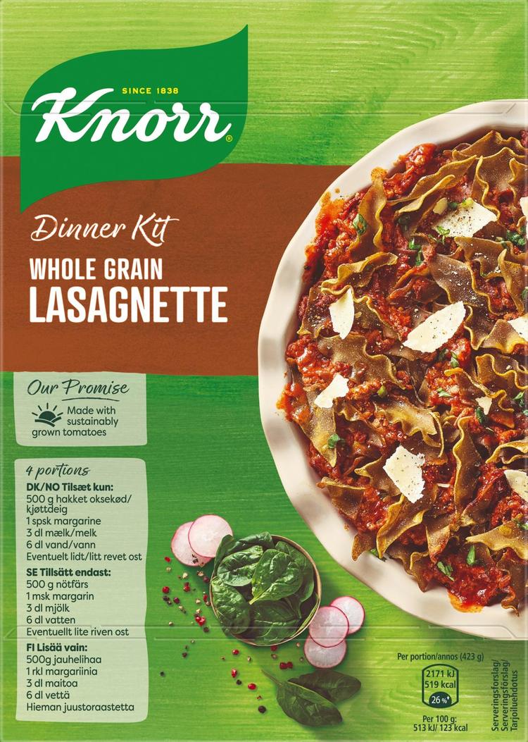 Knorr Täysjyvä Lasagnette Ateria-aines 270 g 3–4 annosta