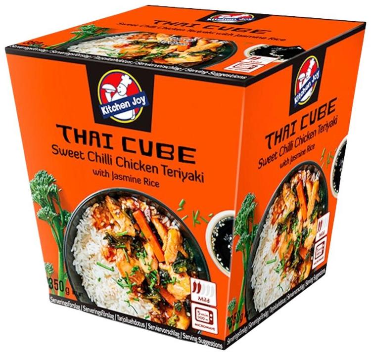 Kitchen Joy Thai Cube Sweet Chili Teriyaki -kanaa ja jasmiiniriisiä pakasteateria 350g