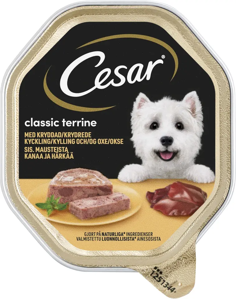 Cesar Classic Terrine sis. Kanaa ja Härkää terriinissä - Koiran märkäruoka annosrasiassa - (150 g)