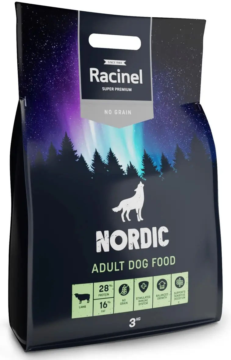 Racinel Nordic adult lamb täysravinto sisältäen lammasta kaikille aikuisille koirille 3 kg