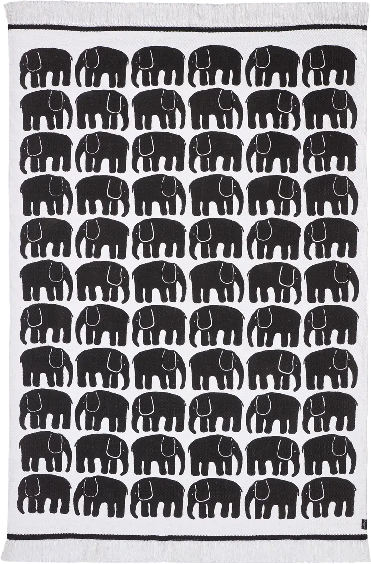Finlayson puuvillamatto Elefantti 140 x 200 cm mustavalkoinen