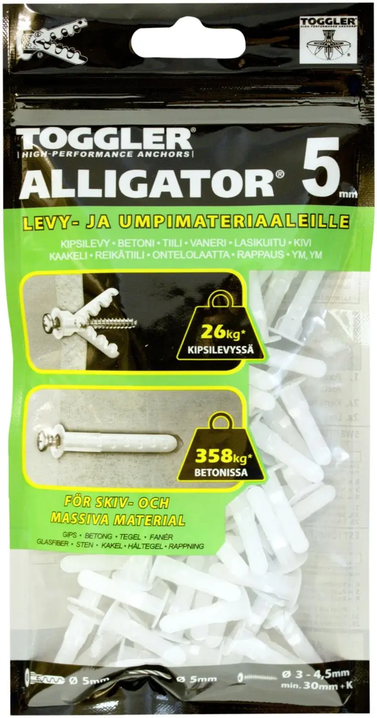 Toggler Alligator AF5-100 kiinnike 5mm laipalla 100kpl
