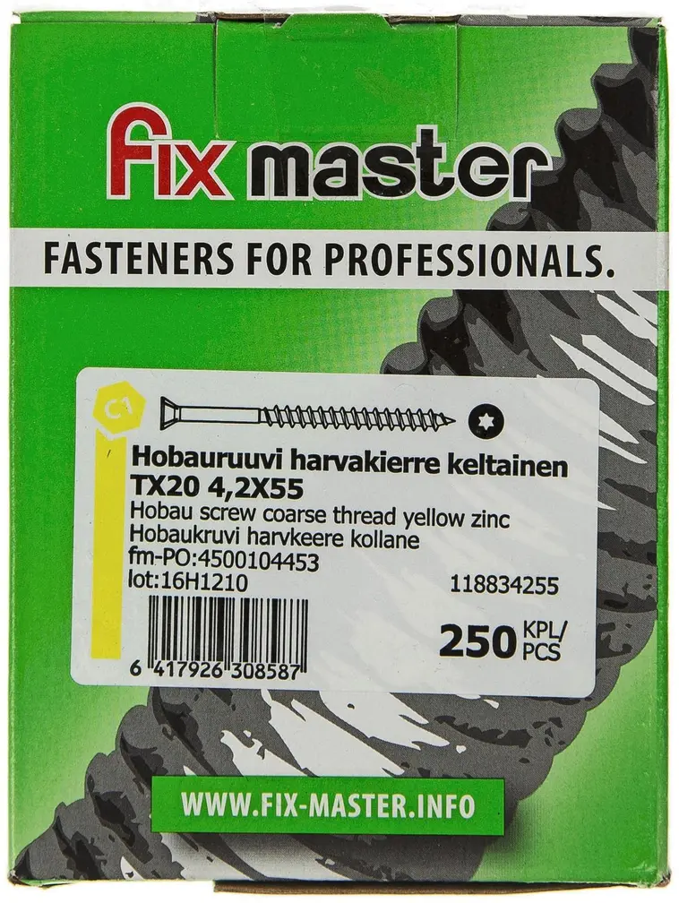 Fix Master hobauruuvi harvakierre torx20 4,2X55 keltainen sinkki 250kpl