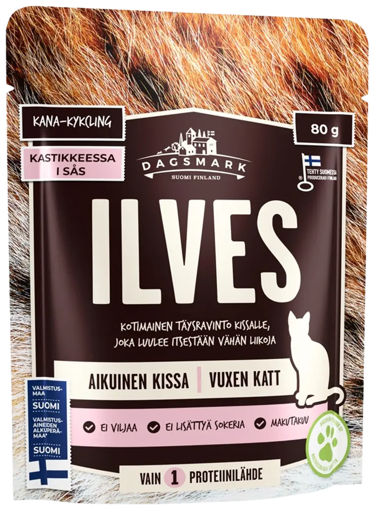 Dagsmark ILVES kotimainen kissan täysravinto, kanaa kastikkeessa 80 g