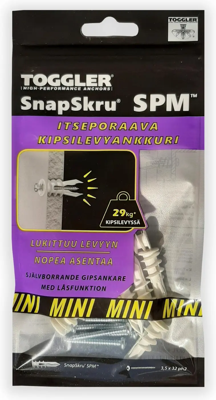 Toggler SnapSkru SPM5-6 kipsilevyankkuri SPM MINI 6kpl + ruuvit - 1