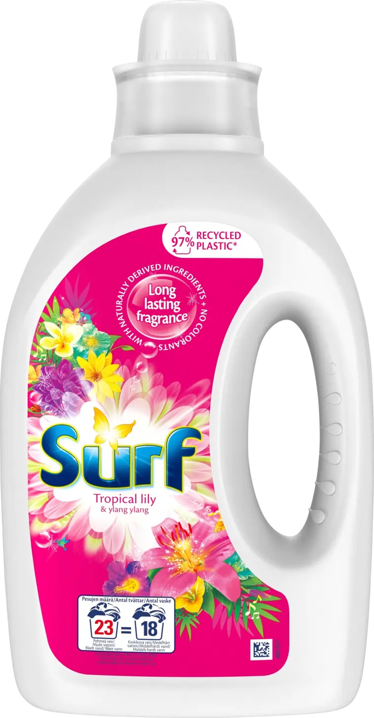 Surf Tropical lily & Ylang Ylang Pyykinpesuaine Kirjo- ja valkopyykille Pitkäkestoinen tuoksu 920 ml 23 pesua
