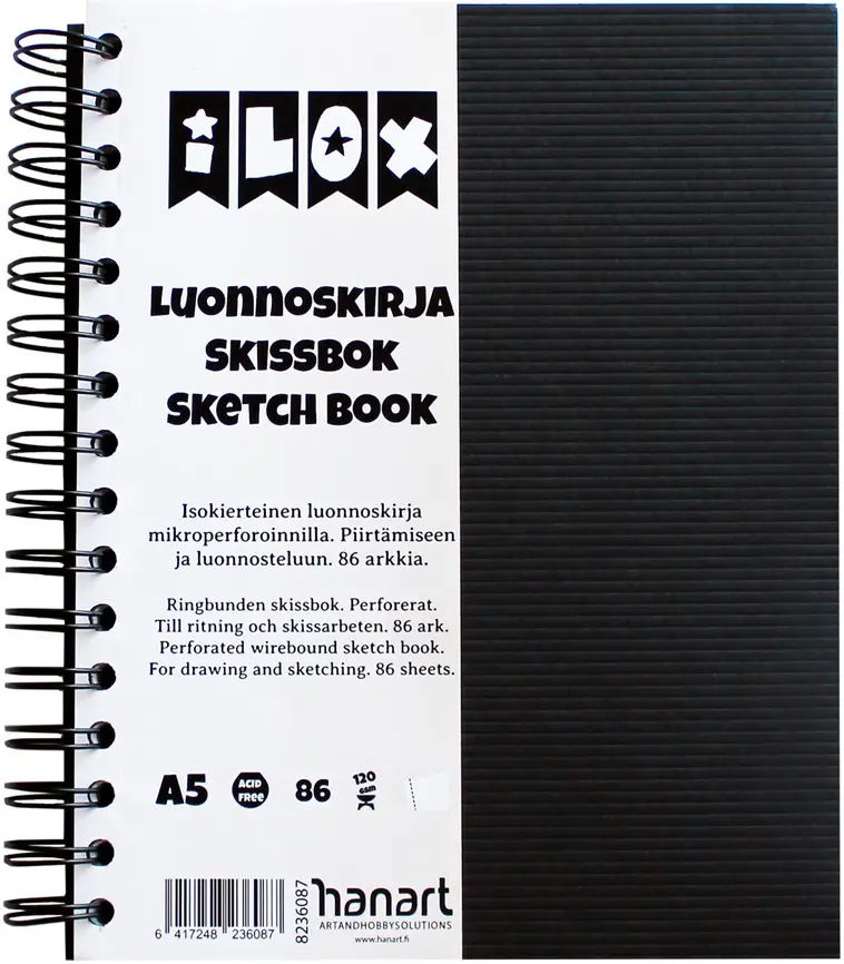 ILOX Kierreluonnoskirja A5 120g(86) musta design