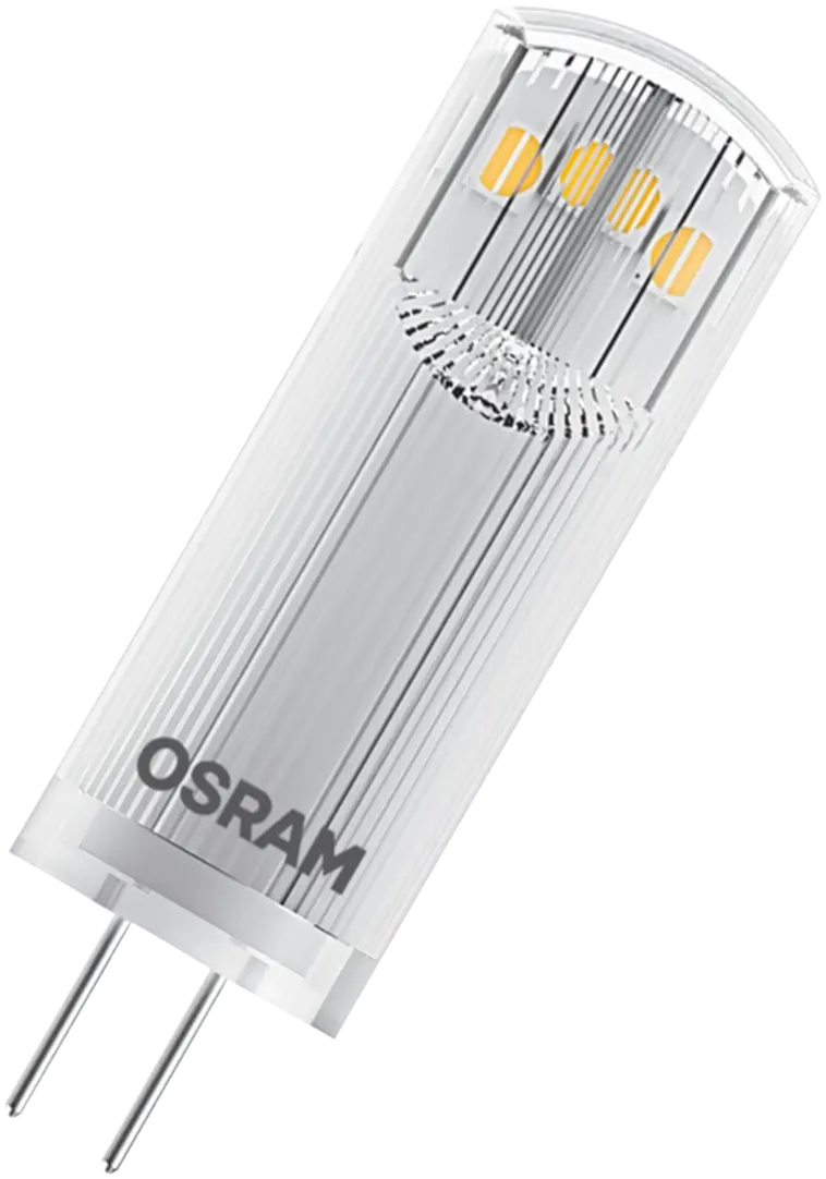 Osram LED PIN 1,8W/2700K 12V G4 ei-himmennettävä kirkaskupuinen LED-pienoislamppu. Kupu muovia. Valovirta 200 lm (vastaa 20 W:n hehkulamppua). Pakkaus sisältää kaksi lamppua. - 2