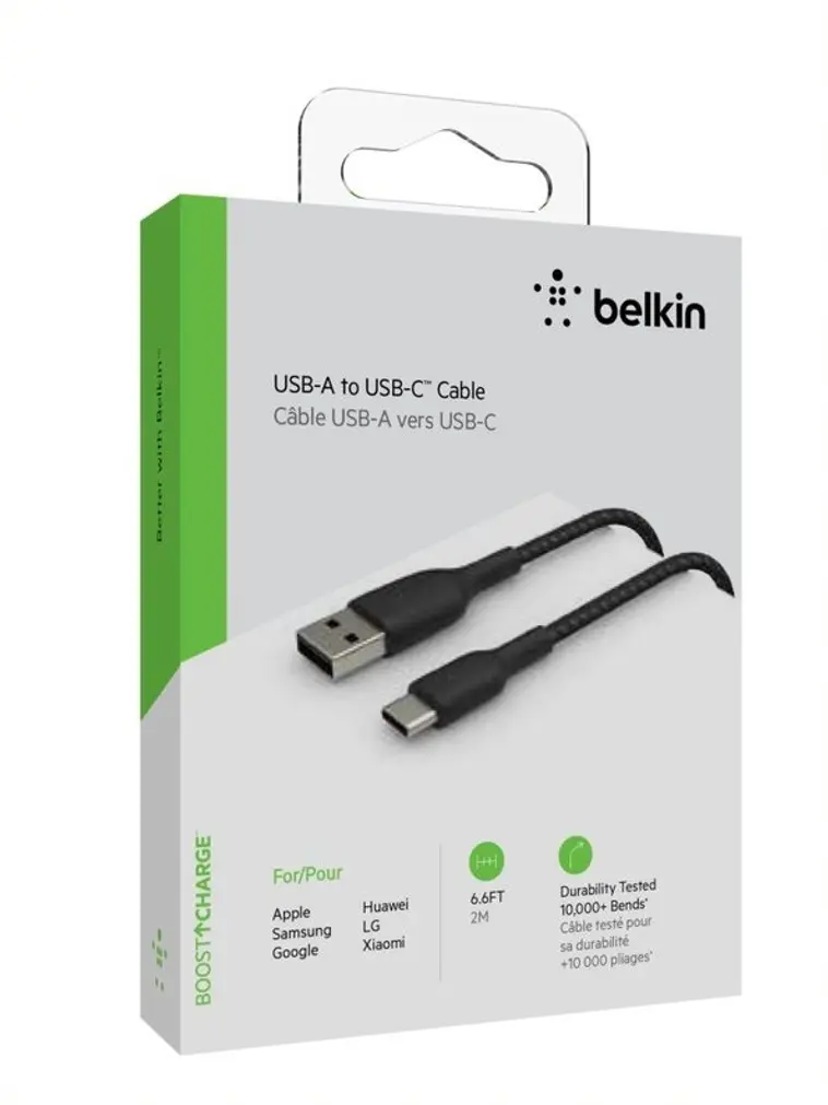 Belkin USB-C/A punottu kaapeli 2m, musta