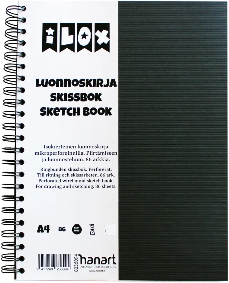 ILOX Kierreluonnoskirja A4 120g(86) musta design