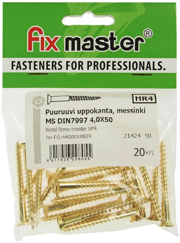 Fix Master puuruuvi uppokanta messinki 4,0X50 20kpl