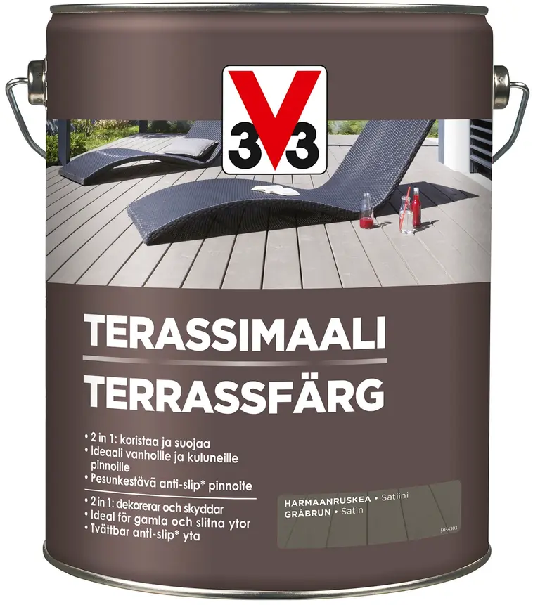 V33 5l terassimaali puulle vesiohenteinen harmaanruskea