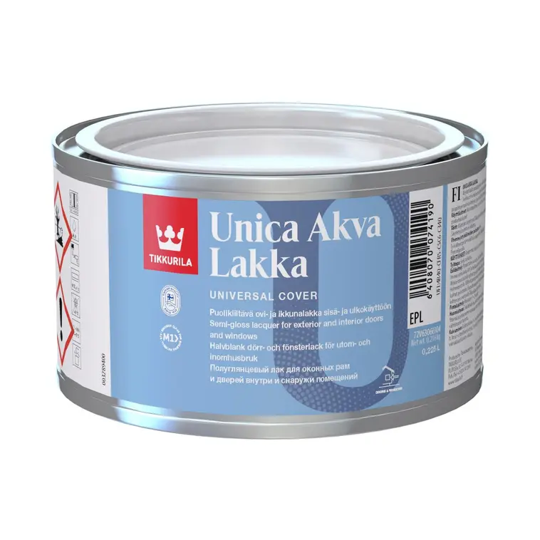 Tikkurila Unica Akva ovi- ja ikkunalakka 0,225l EPL väritön puolikiiltävä |  Prisma verkkokauppa