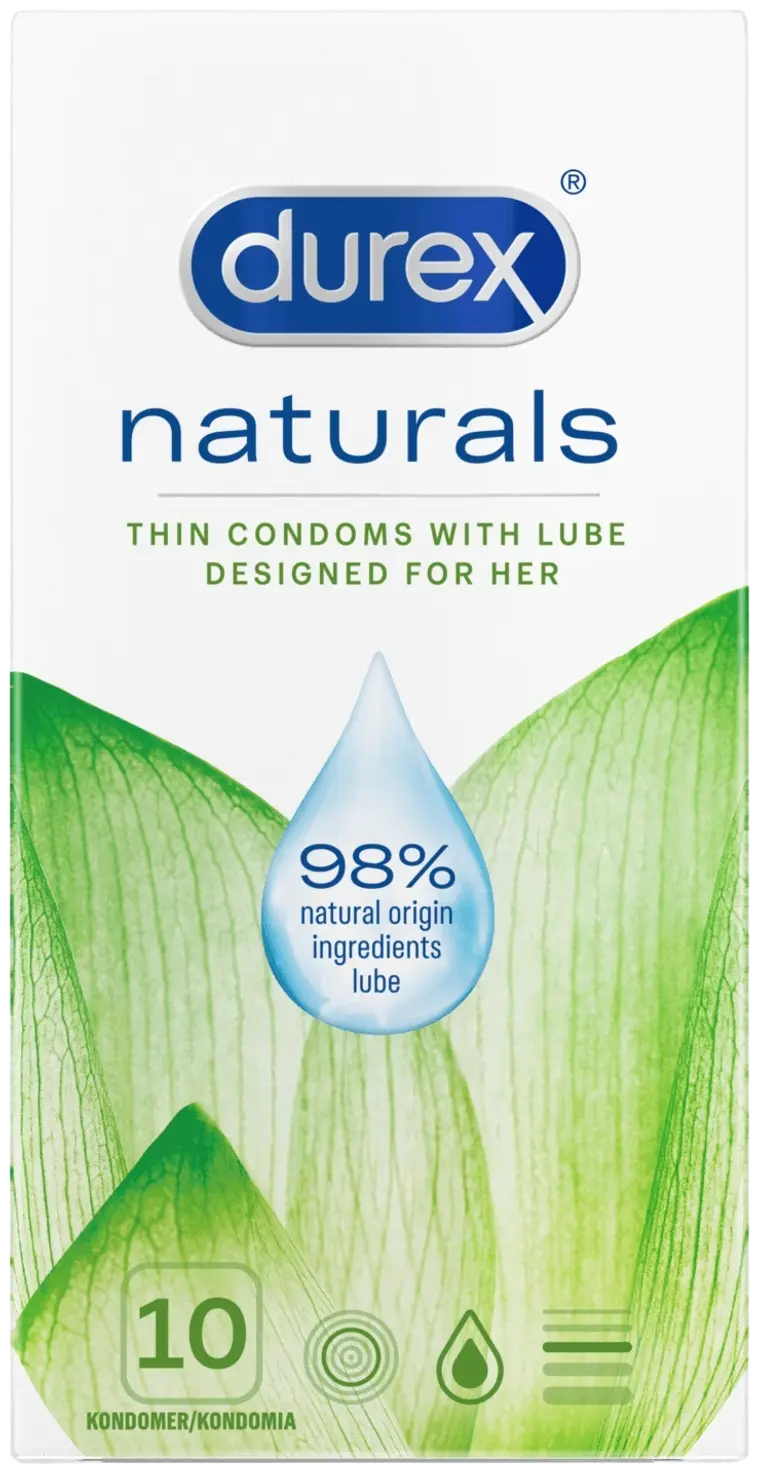 Durex Naturals Liukasteella Kondomi 10kpl