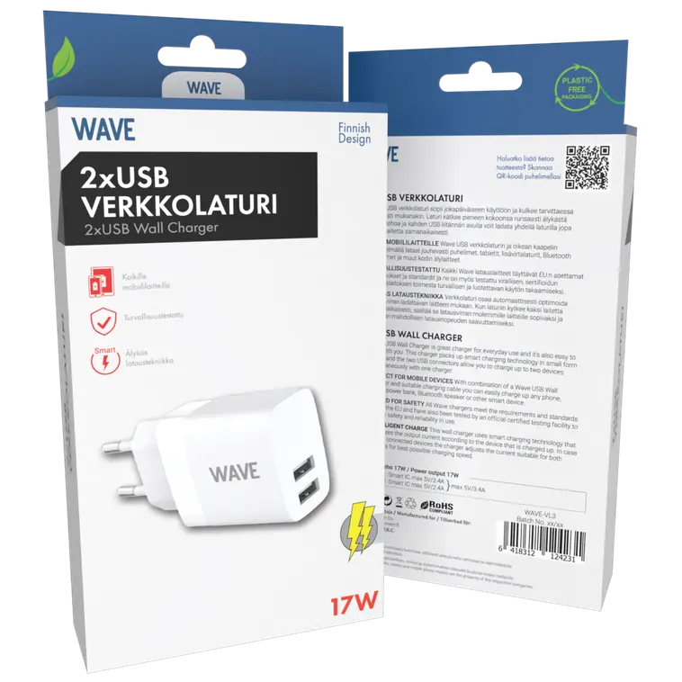 Wave verkkolaturi 2 x USB-A valkoinen - 2
