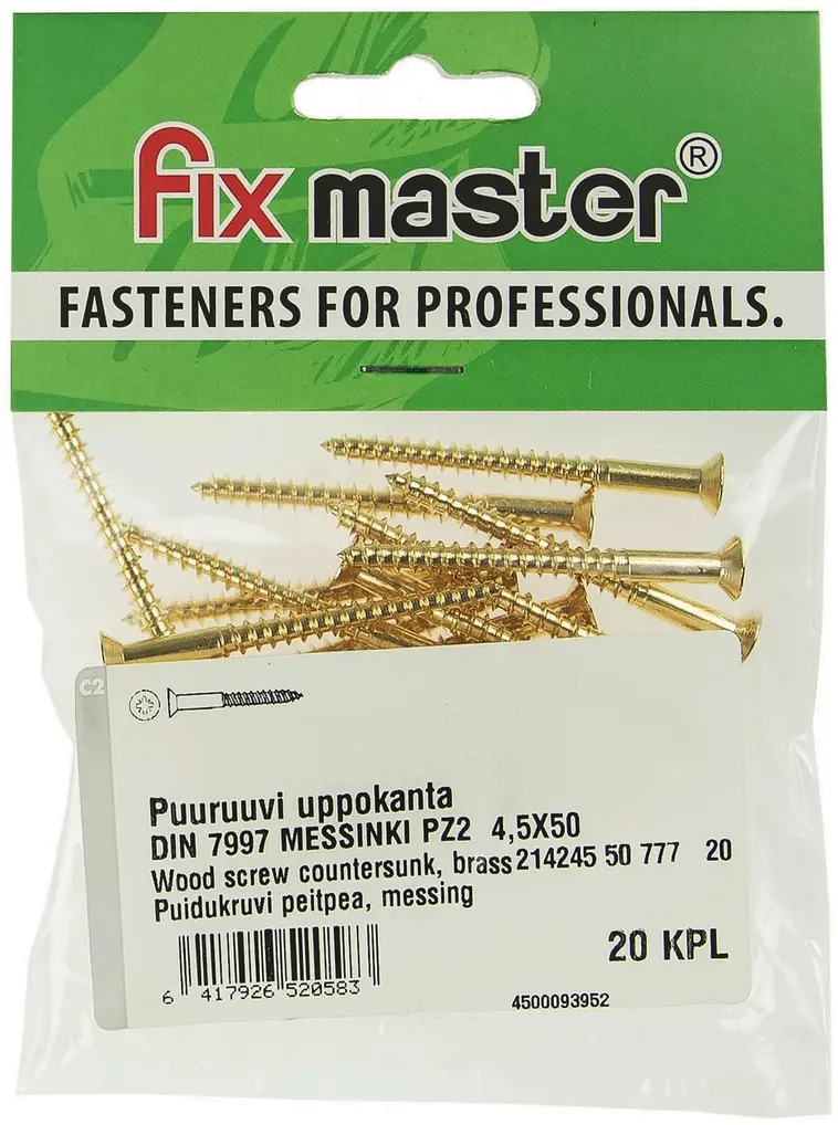 Fix Master puuruuvi uppokanta messinki PZ2 4,5X50 20kpl