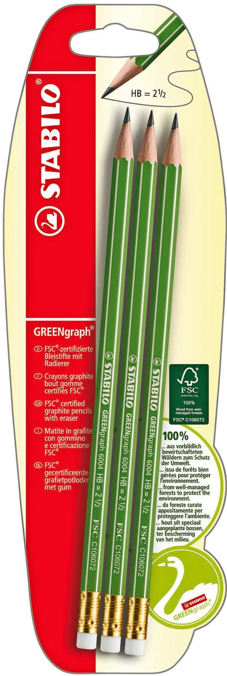 Stabilo lyijykynä GreenGraph kumilla 3kpl