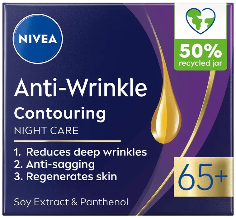 NIVEA 50ml Anti-Wrinkle + Contouring Night Cream 65+ -yövoide