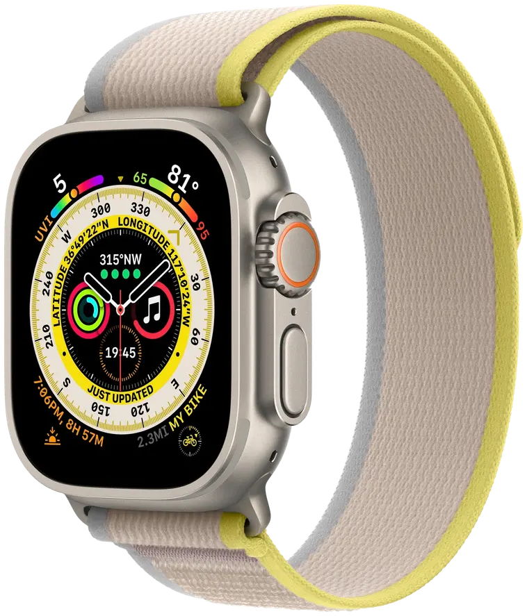 APPLE Watch Ultra GPS + Cellular 49mm titaani kotelo,  keltainen/Beige ranneke - M/L, MQFU3KS/A