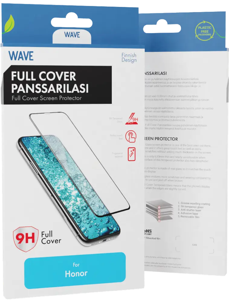 Wave Full Cover Panssarilasi, Honor X7, Musta Kehys