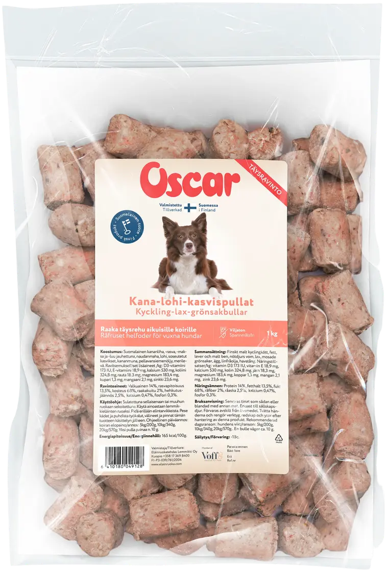Oscar Kana-lohi-kasvispullat raaka täysrehu koirille 1kg